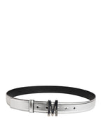 Silver Leather Logo Metal Buckle Waist Belt