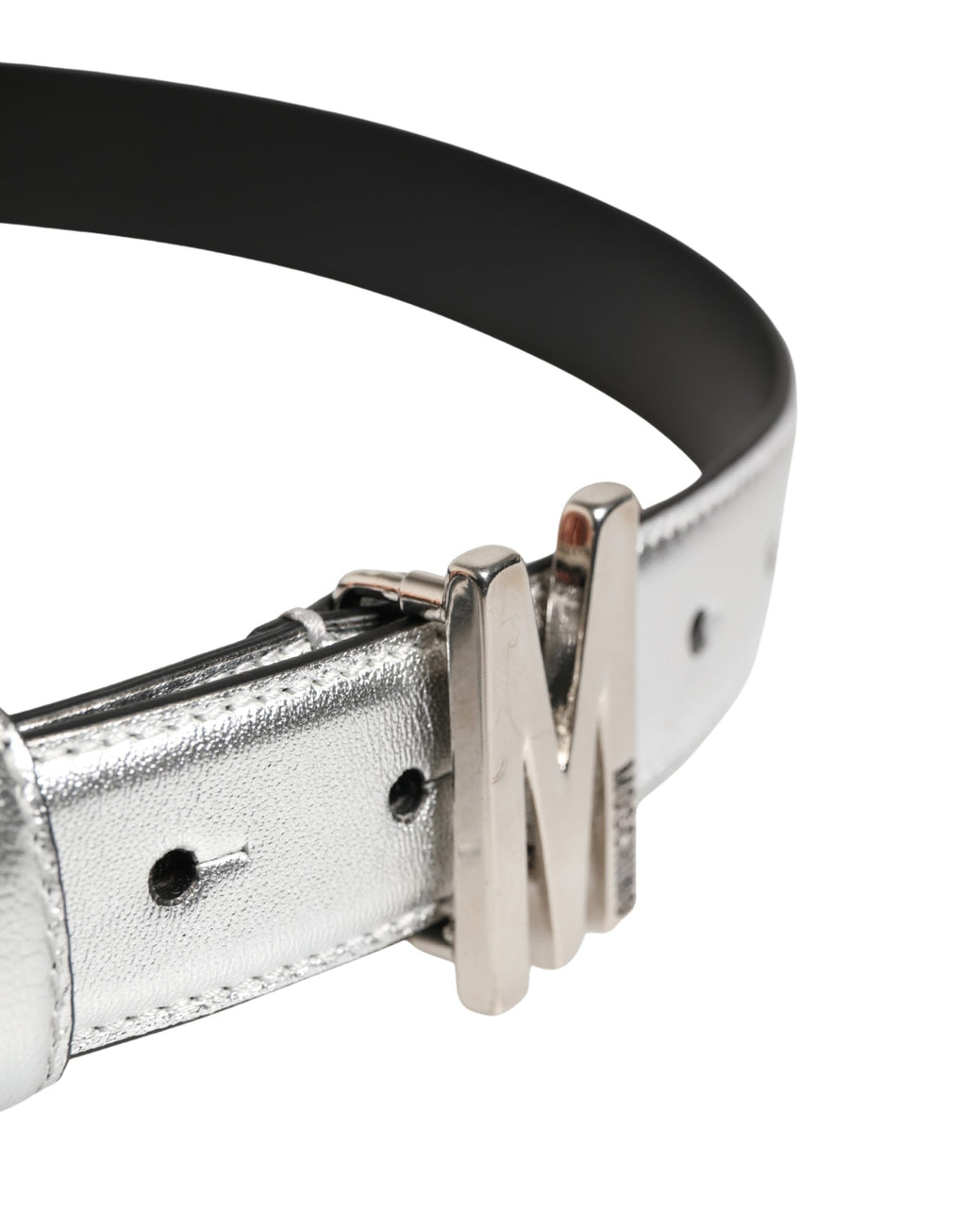 Silver Leather Logo Metal Buckle Waist Belt
