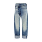 Blue Cotton Straight-Leg Jeans
