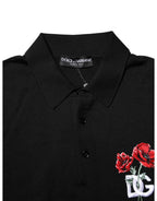 Black Wool Logo Floral Short Sleeve T-shirt