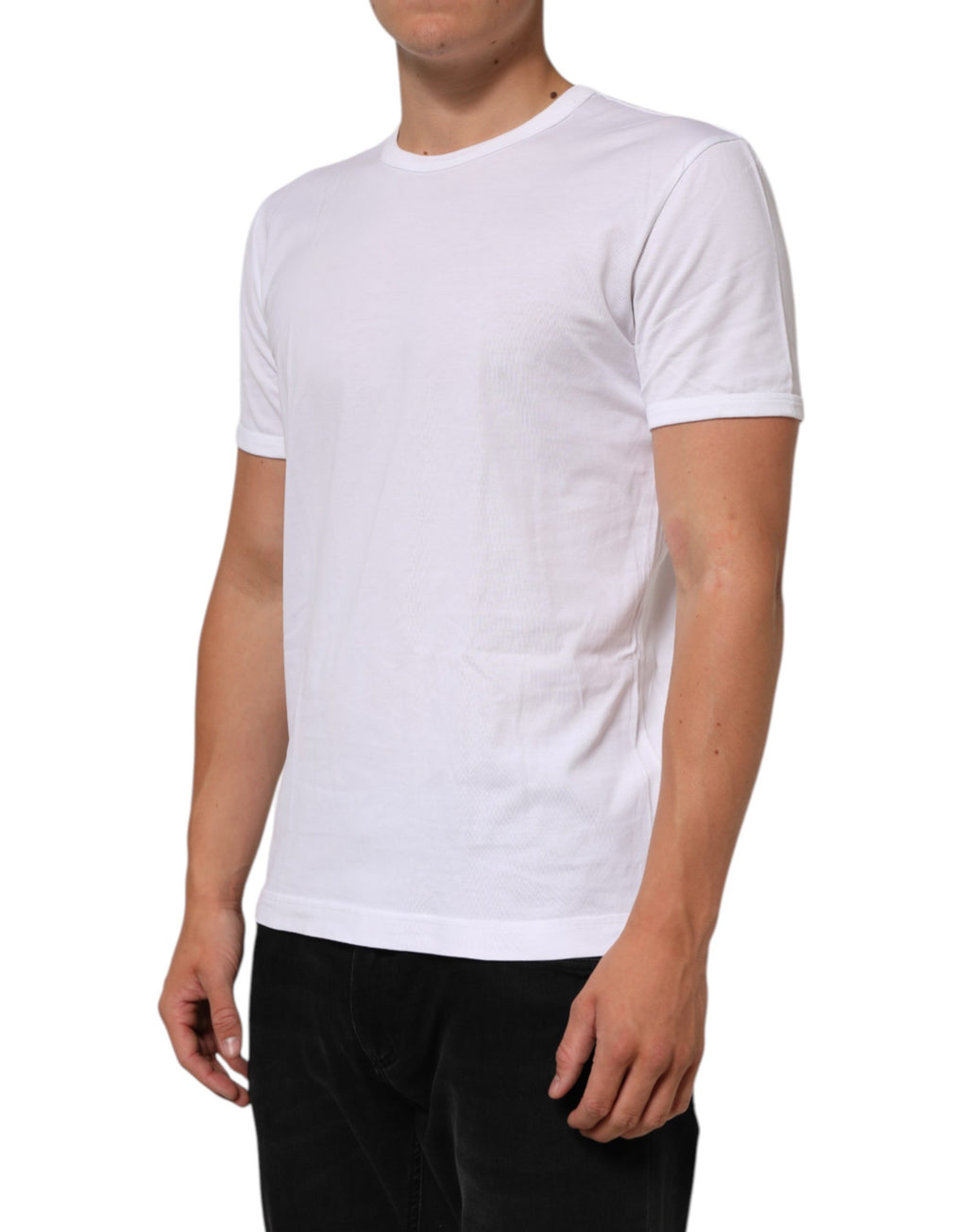 White Cotton Crew Neck Short Sleeves T-shirt