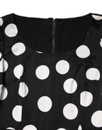 Black White Polka Dot Silk Sheath Midi Dress