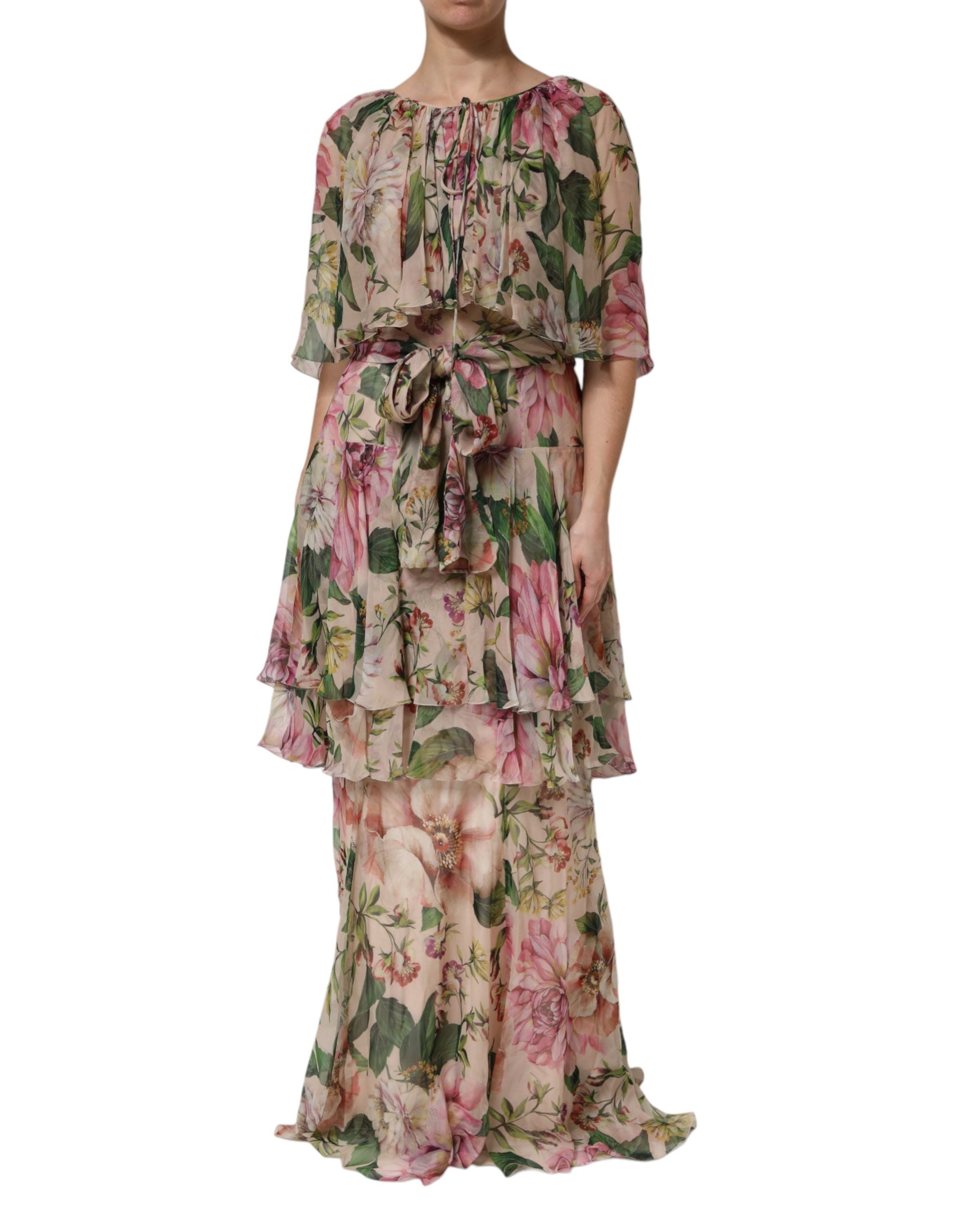 Multicolor Floral Silk Layered Maxi Dress