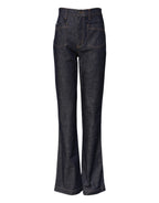 Dark Blue Cotton Flared Wide Leg Denim Jeans
