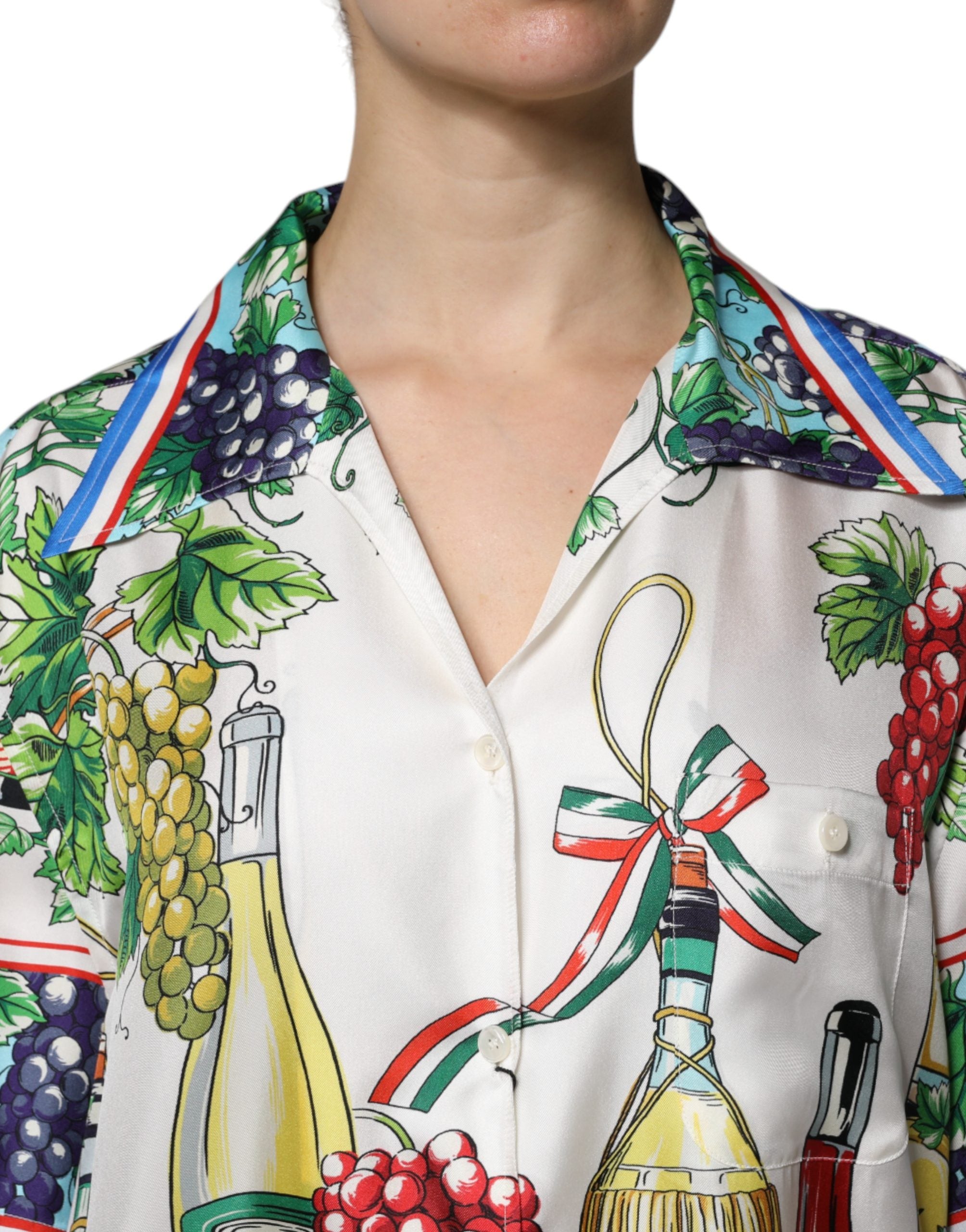 Multicolor Short Sleeve Silk Food Shirt Top