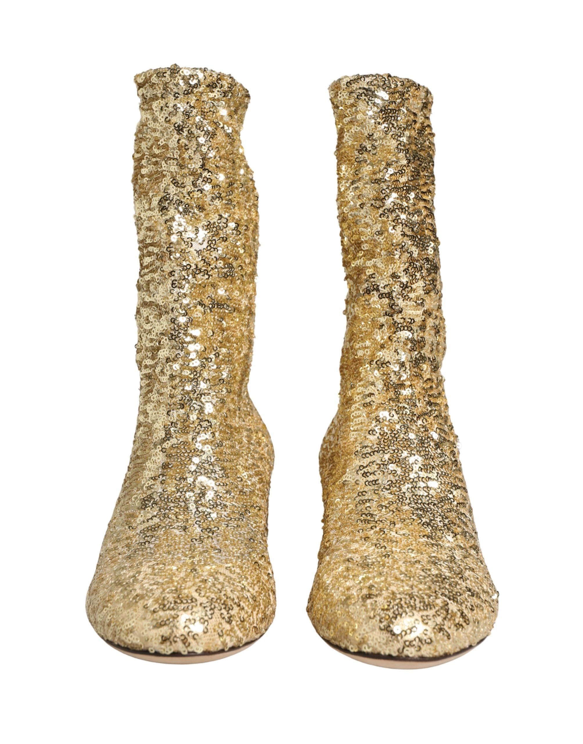 Gold Sequined Short Boots Stretch Shoes