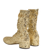 Gold Sequined Short Boots Stretch Shoes