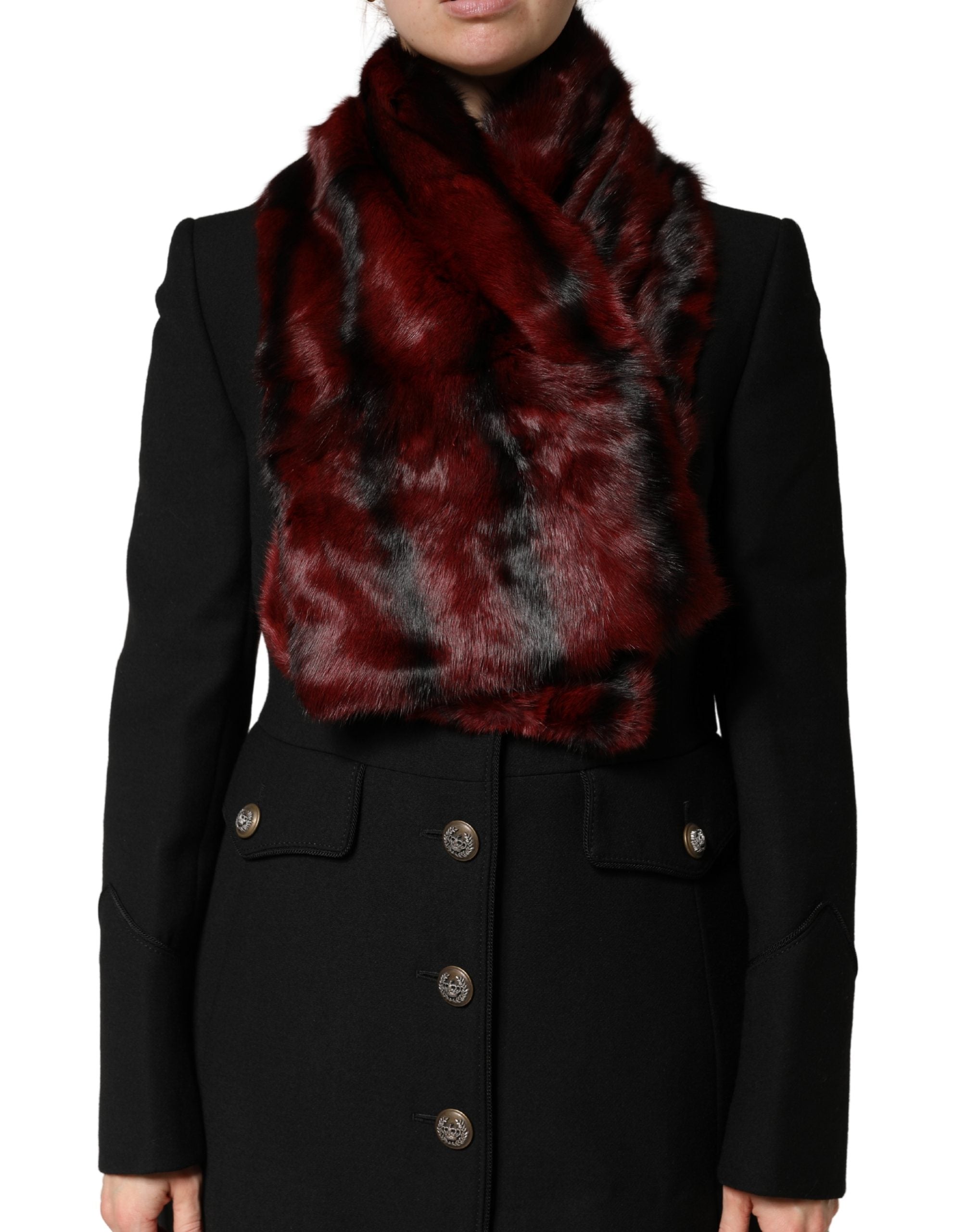 Black Red Stripe Fur Shawl Neck Wrap Scarf