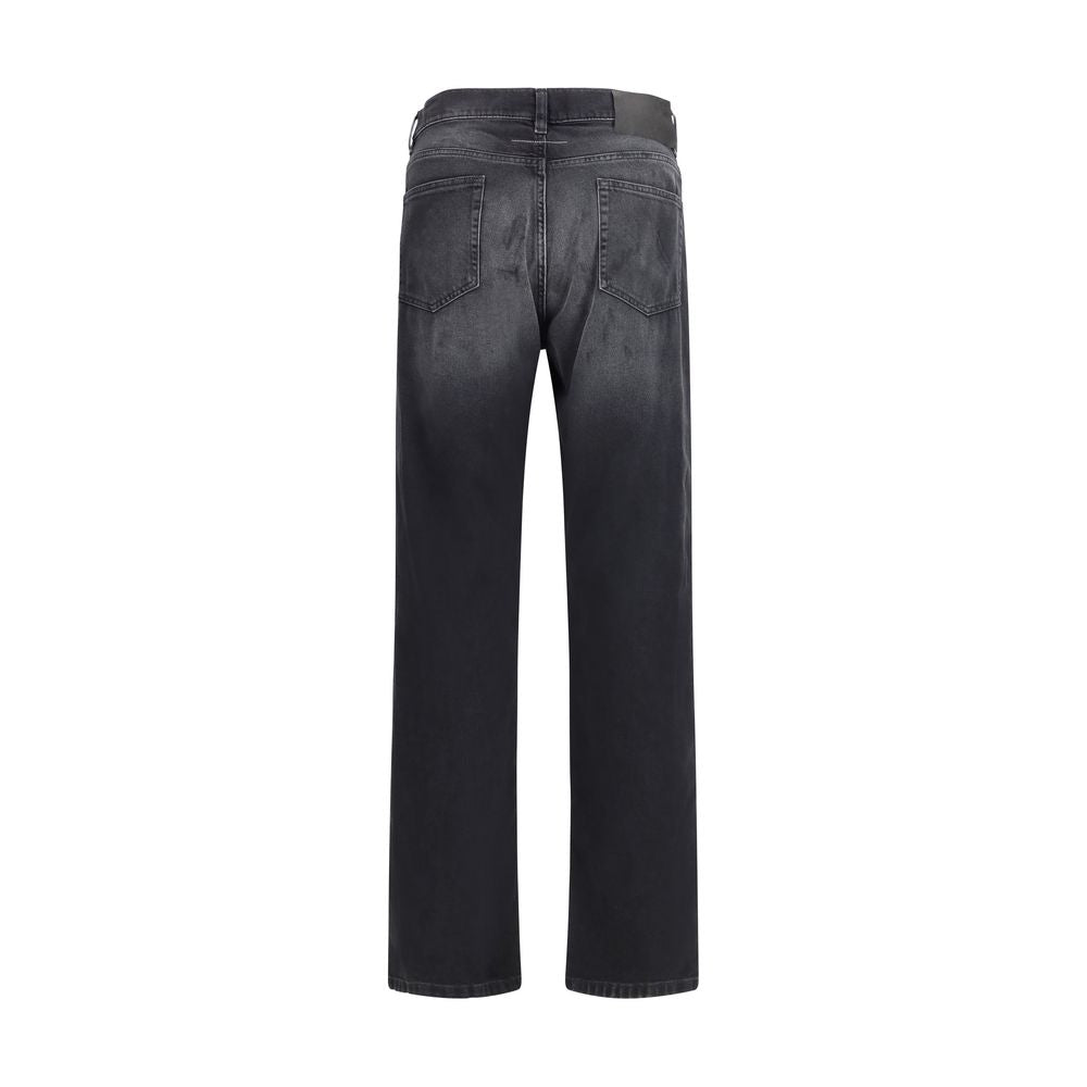 Black Cotton Straight-Leg Jeans