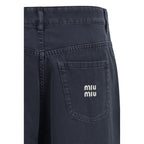 Blue Cotton Flared Jeans