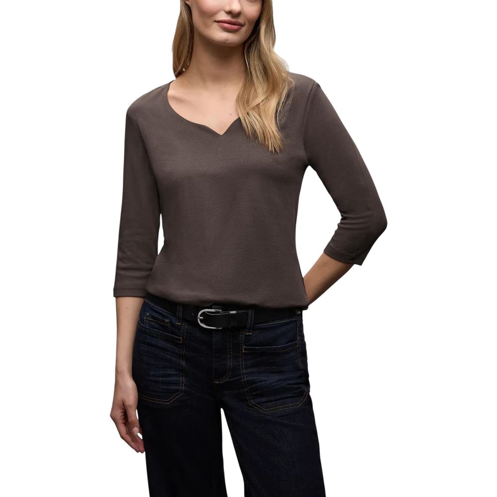 Brown Cotton Long Sleeve T-Shirt