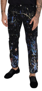 Black Cotton Color Splash Print Denim Jeans