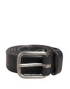 Men Black Leather Metal Buckle Belt