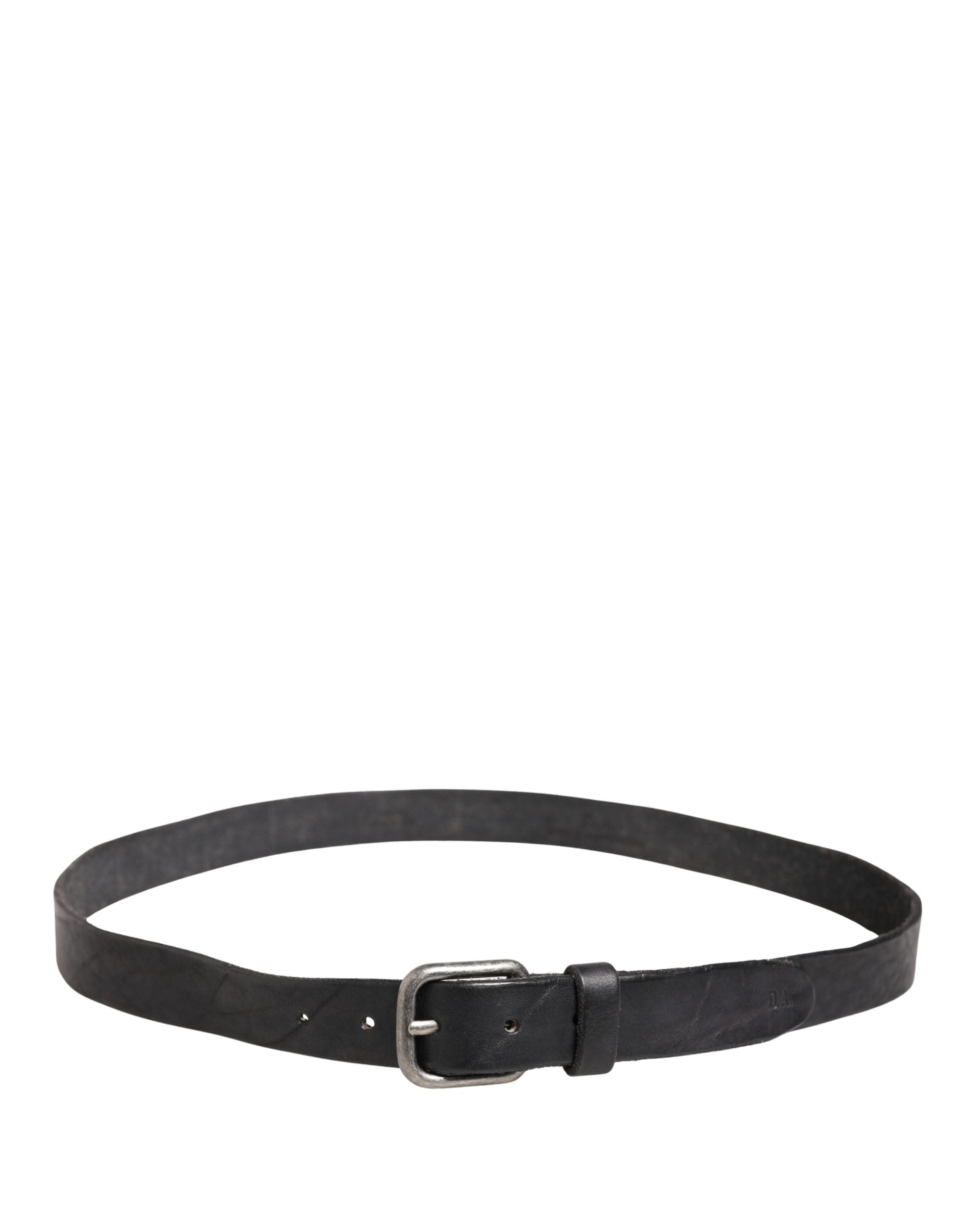Men Black Leather Metal Buckle Belt