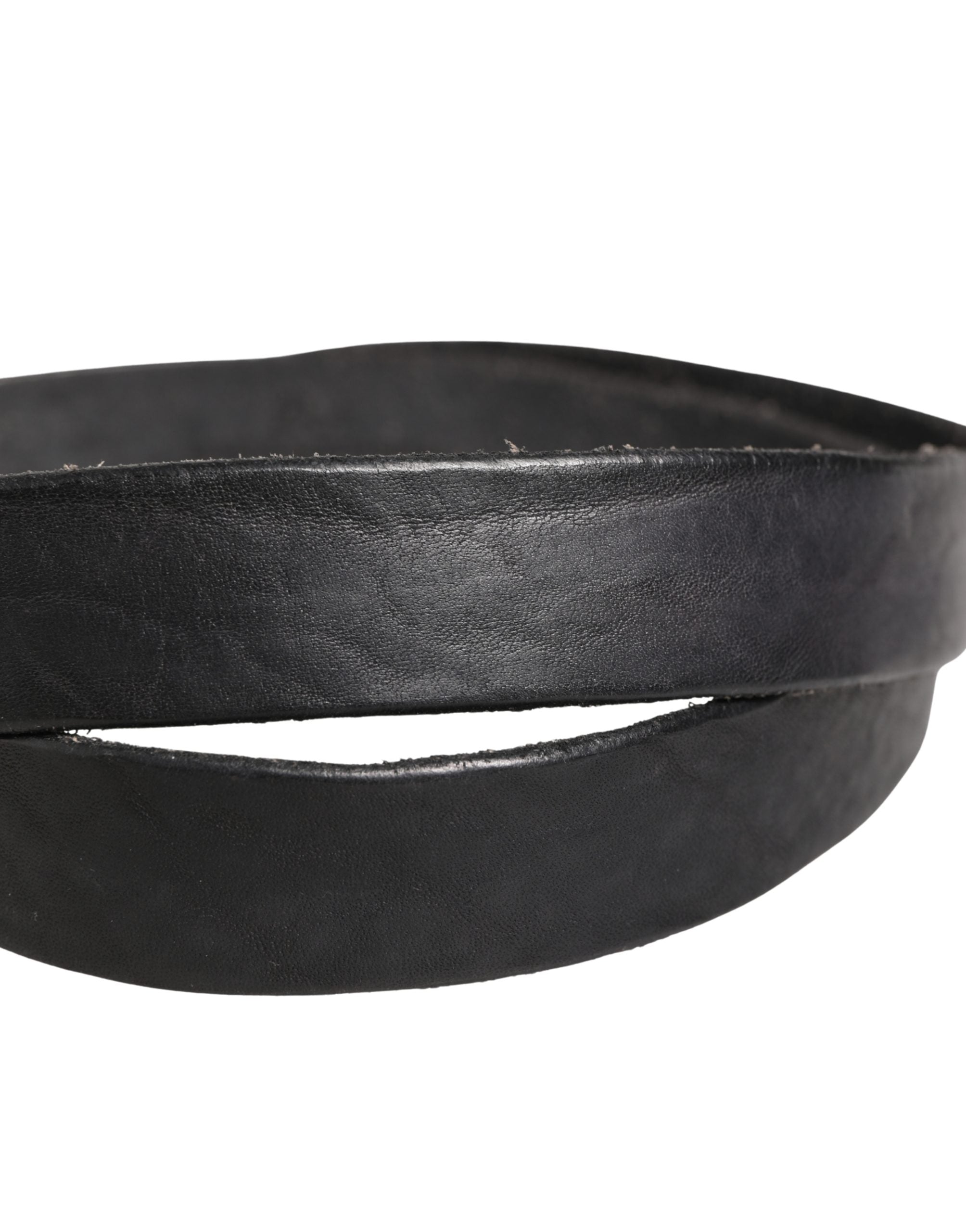 Men Black Leather Metal Buckle Belt