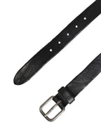 Men Black Leather Metal Buckle Belt