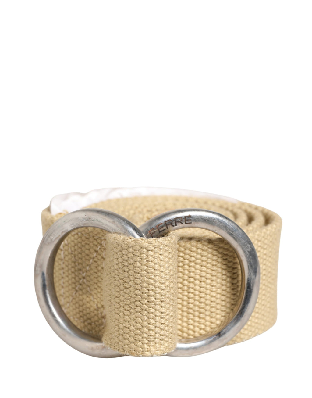 Men Beige Canvas Silver Metal Buckle Cintura Belt