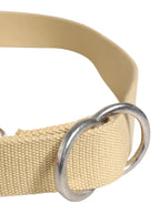 Men Beige Canvas Silver Metal Buckle Cintura Belt
