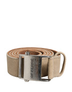 Men Beige Canvas Silver Metal Buckle Cintura Belt