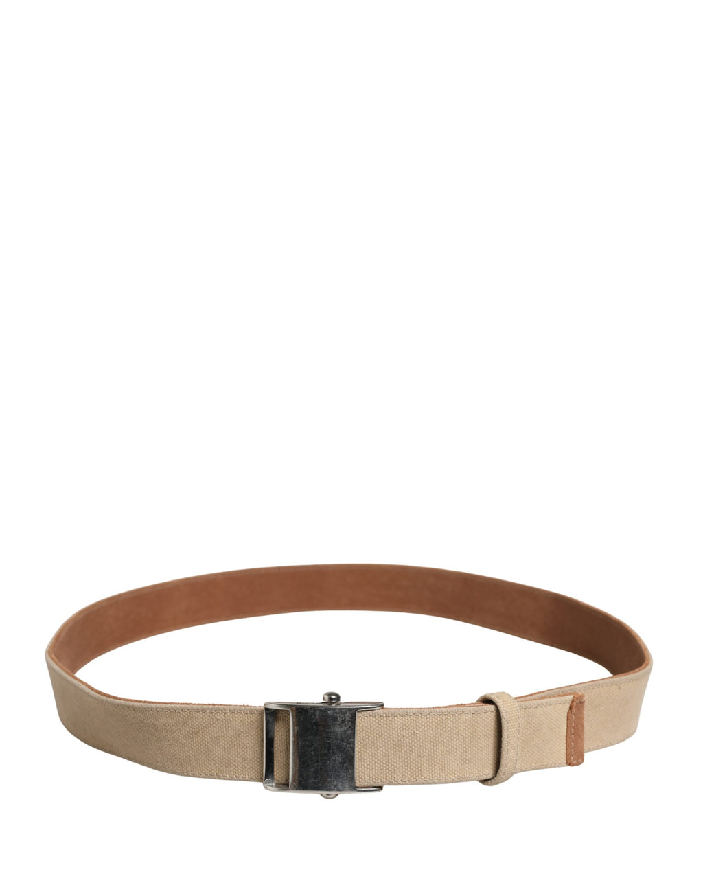 Men Beige Canvas Silver Metal Buckle Cintura Belt