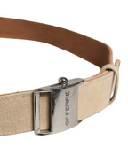 Men Beige Canvas Silver Metal Buckle Cintura Belt