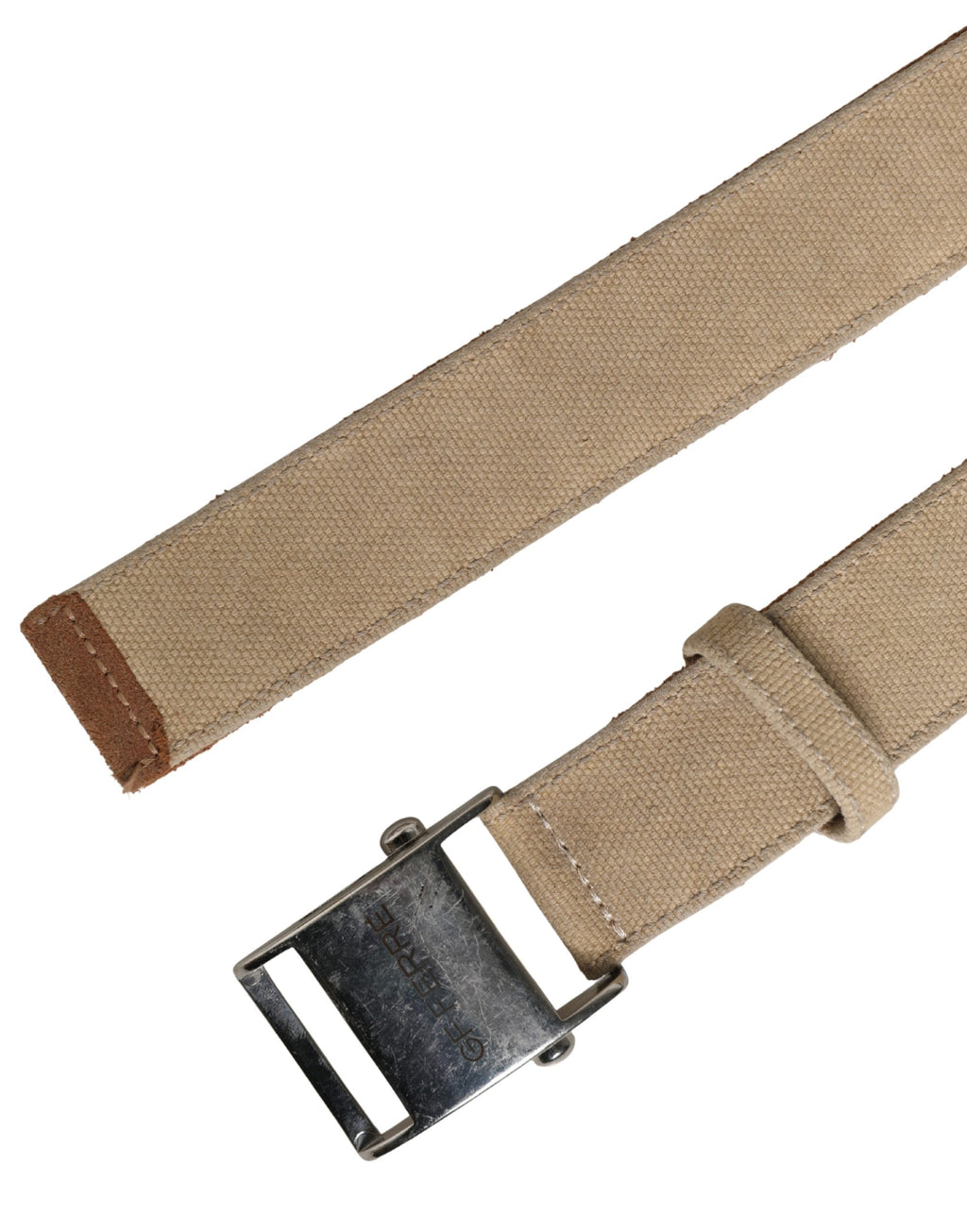 Men Beige Canvas Silver Metal Buckle Cintura Belt