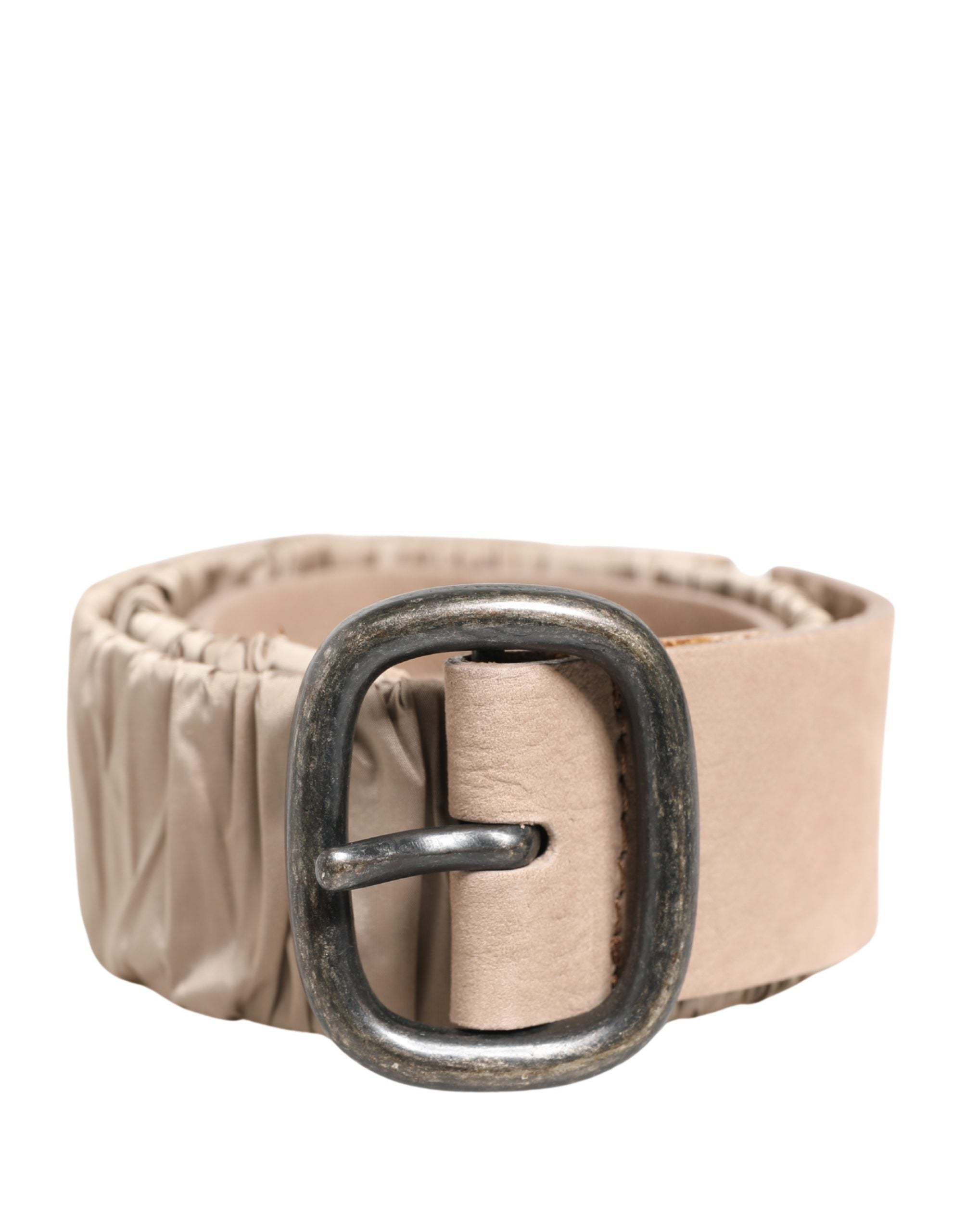 Women Beige Polyester Silver Metal Buckle Waist Belt