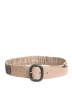 Women Beige Polyester Silver Metal Buckle Waist Belt