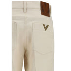 Beige Cotton Flared Jeans