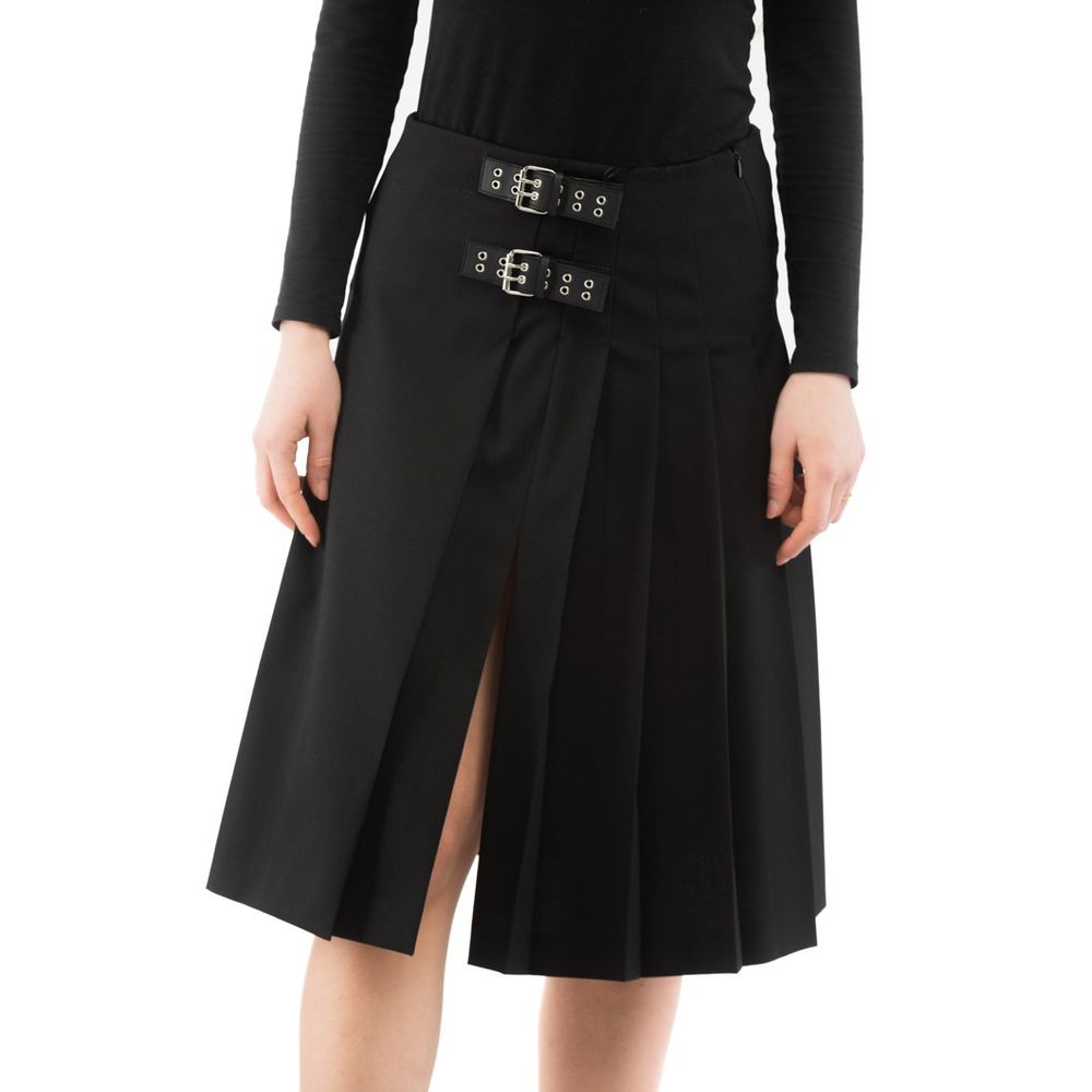 Black Polyester Midi Skirt
