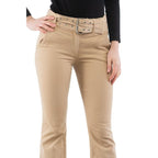 Beige Cotton Flared Pants