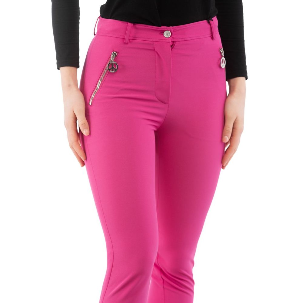 Pink Polyester Casual Pants
