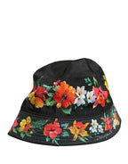 Men Black Floral Print Nylon Fisherman Cap Hat