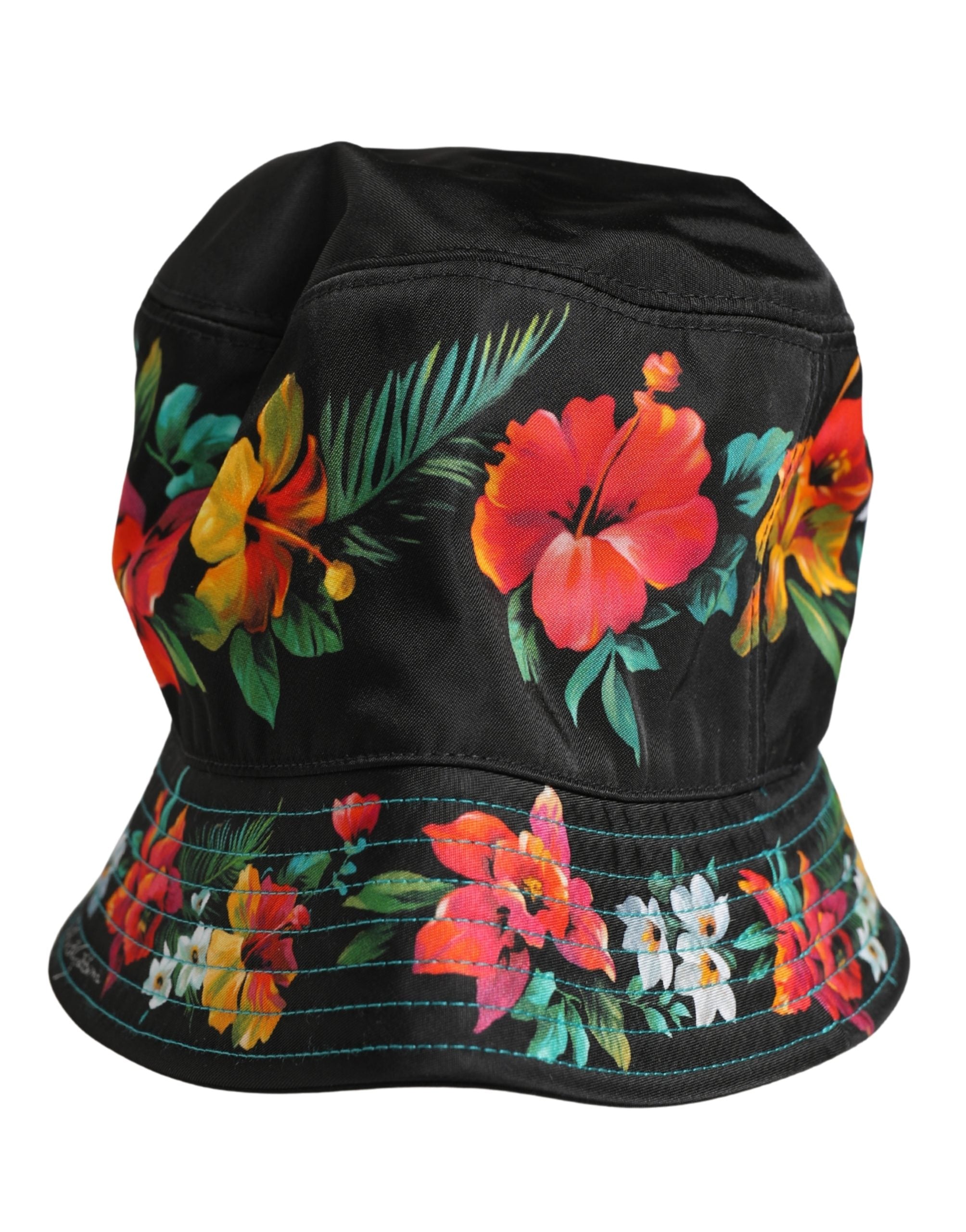 Men Black Floral Print Nylon Fisherman Cap Hat