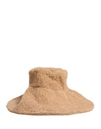 Beige Virgin Wool Fur Women Knitted Capello Hat