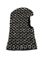 Black Wool Crystal Embellished Balaclava Hat