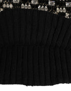 Black Wool Crystal Embellished Balaclava Hat