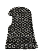 Black Wool Crystal Embellished Balaclava Hat
