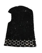 Black Wool Crystal Embellished Balaclava Hat