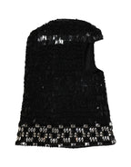 Black Wool Crystal Embellished Balaclava Hat