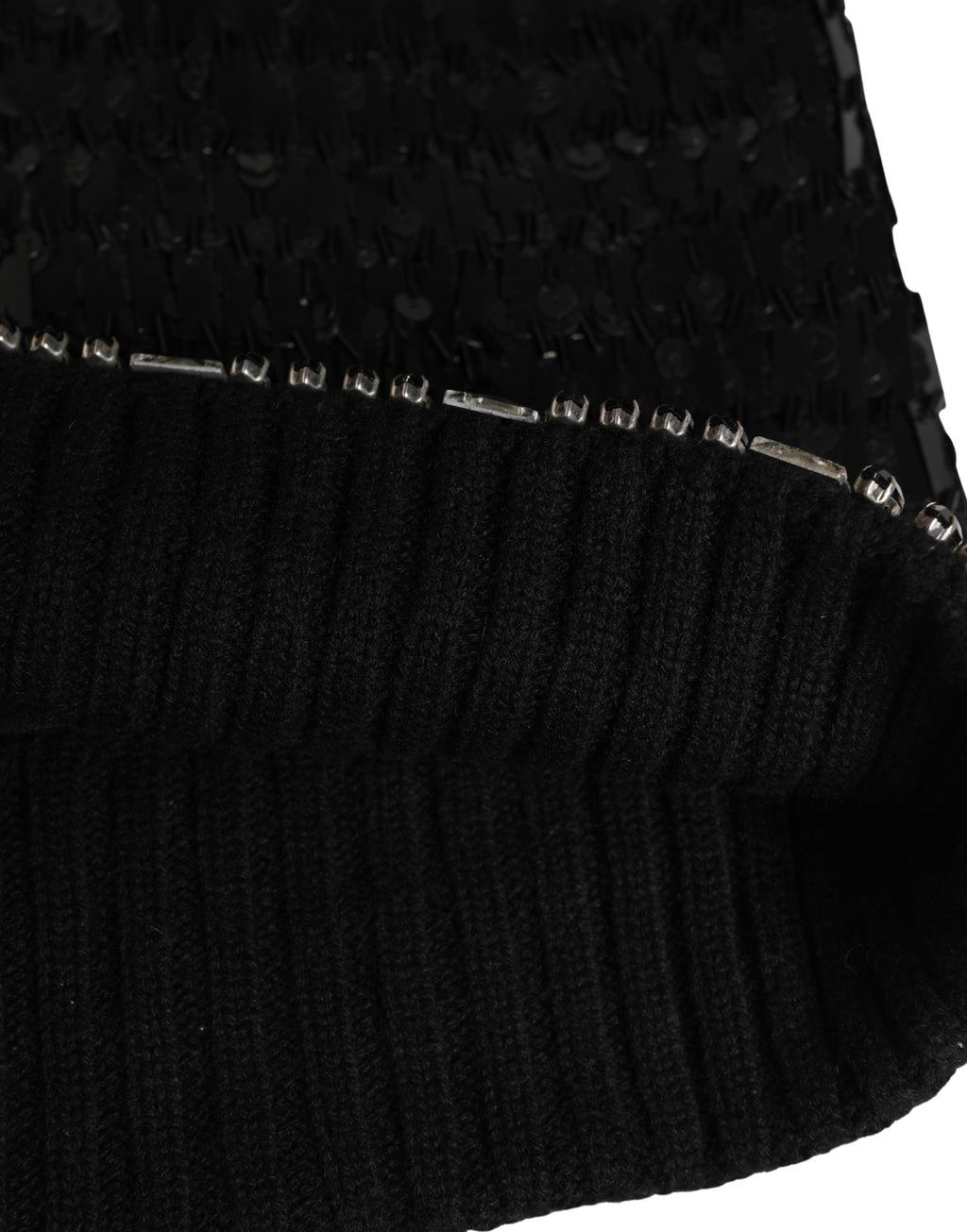 Black Wool Crystal Embellished Balaclava Hat
