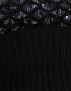 Black Wool Crystal Embellished Balaclava Hat