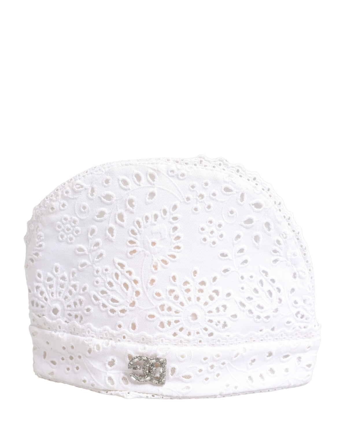 White Cotton Embroidered DG Crystal Headwear Hat