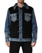 Black Blue Cotton Denim Blouson Men  Jacket