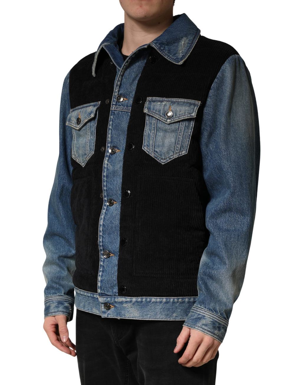 Black Blue Cotton Denim Blouson Men  Jacket
