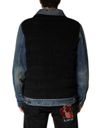 Black Blue Cotton Denim Blouson Men  Jacket