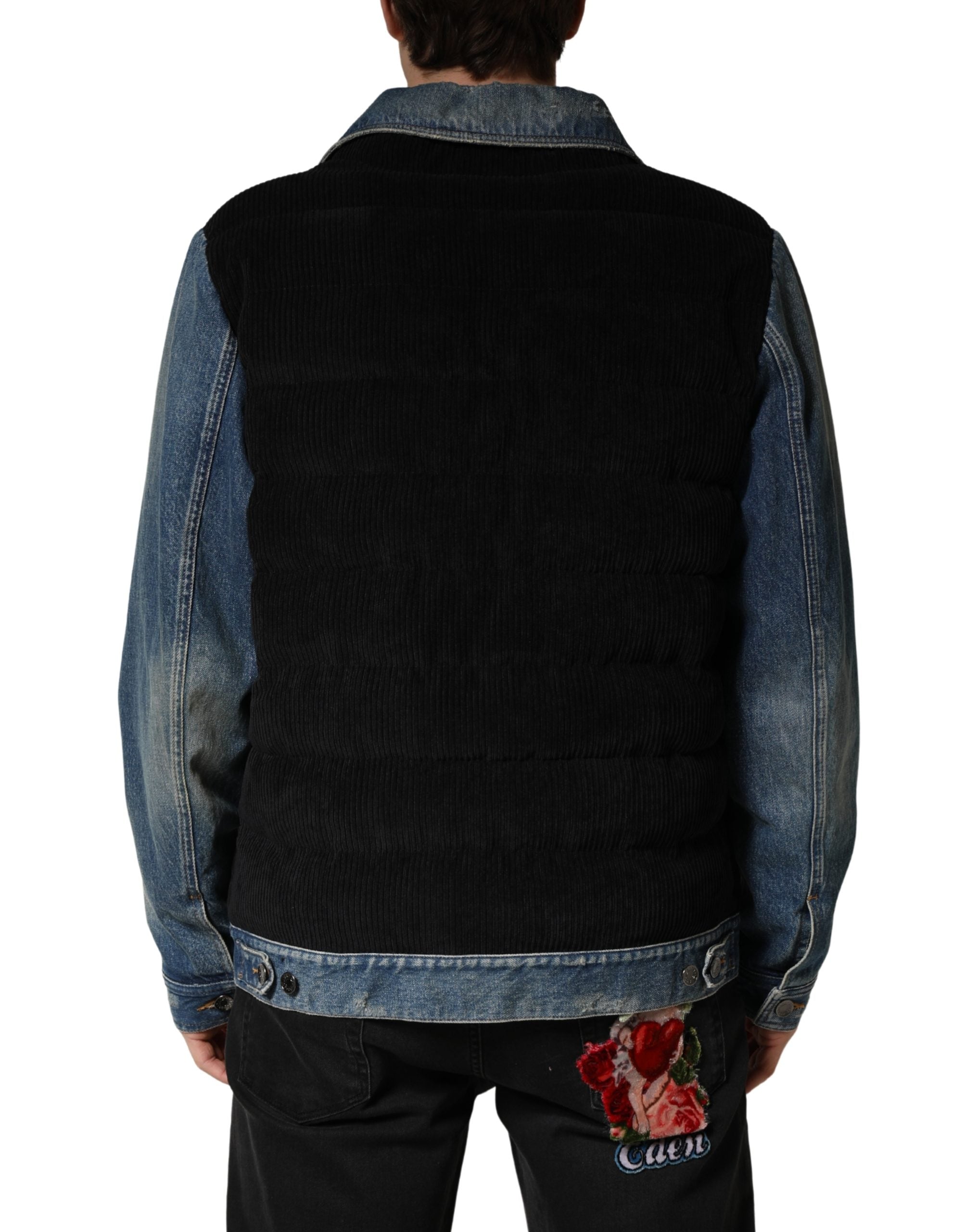 Black Blue Cotton Denim Blouson Men  Jacket