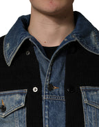 Black Blue Cotton Denim Blouson Men  Jacket