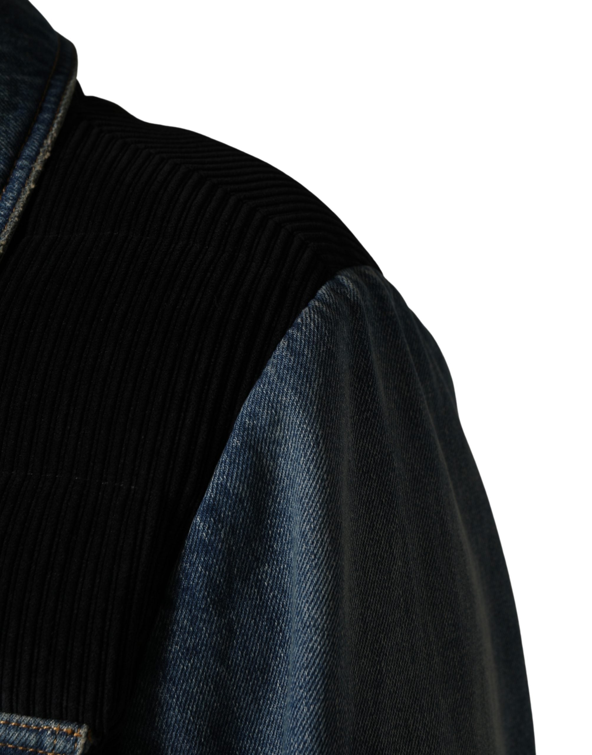 Black Blue Cotton Denim Blouson Men  Jacket