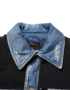 Black Blue Cotton Denim Blouson Men  Jacket